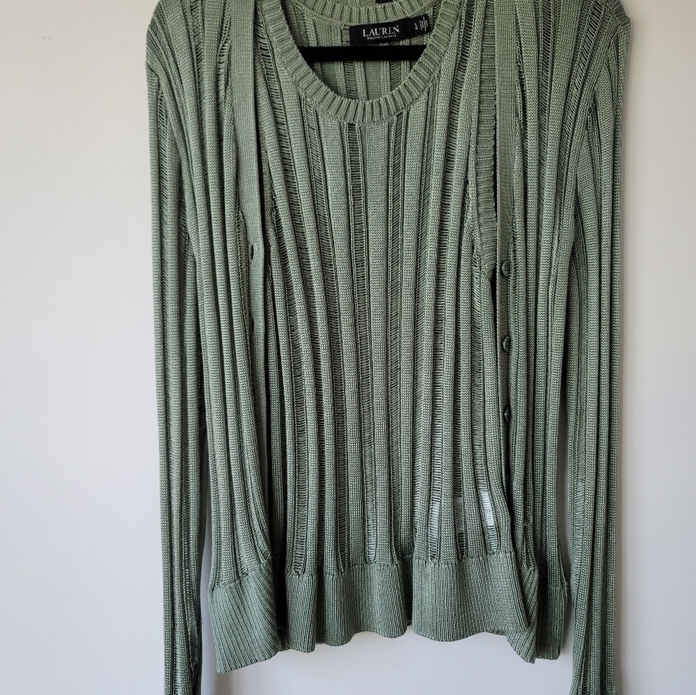 Ralph Lauren cardigan and shell. Size Large Green